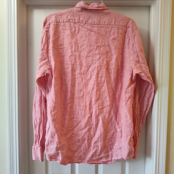 Scotch & Soda Mens Size XXL Pink Linen Button Up Long Sleeve Shirt - Picture 3 of 12